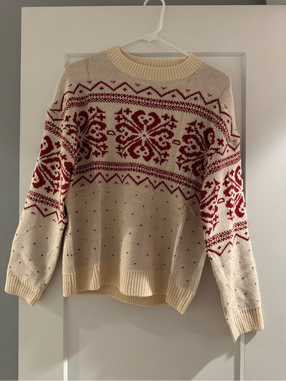 Cream and Red Nordic Crewneck Sweater